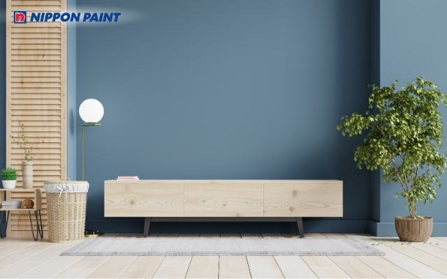 Màu xanh tạo điểm nhấn tinh tế, giúp khu vực tiếp khách thêm hiện đại và cuốn hút