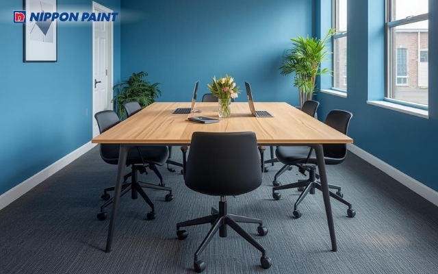 Xanh đậm làm nổi bật chiều sâu không gian tạo môi trường làm việc nghiêm túc