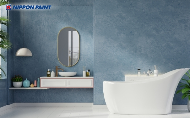 Xanh đậm tạo điểm nhấn mạnh mẽ, mang lại cảm giác sạch sẽ cho phòng tắm