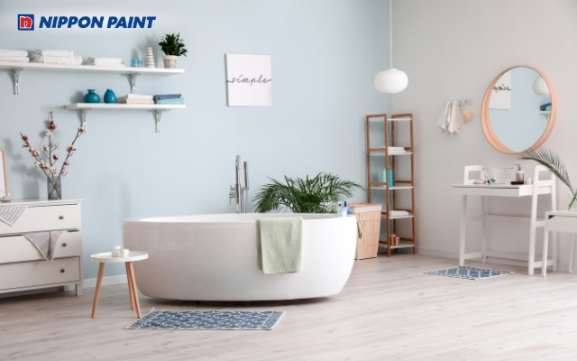 Xanh dương nhạt mang lại cảm giác mát lành, giúp khu vực vệ sinh luôn tươi mới