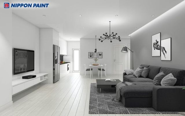 Phòng khách xám sáng tinh tế, thanh lịch