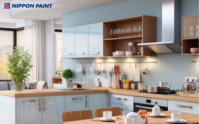 Phòng bếp xanh pastel thanh thoát