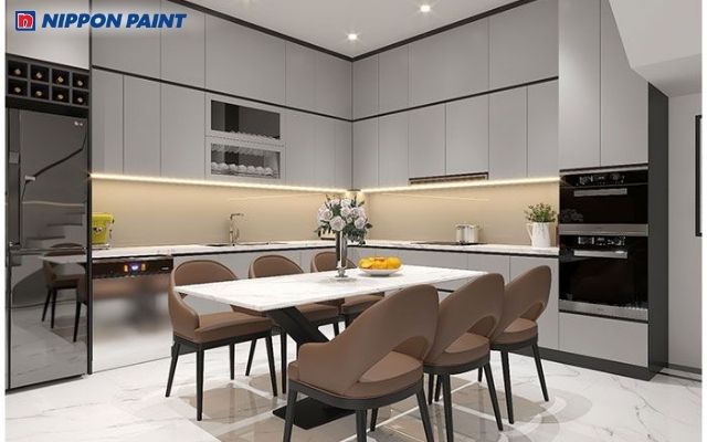 Phòng bếp xám nhạt tinh tế cho gia chủ sinh năm 1982