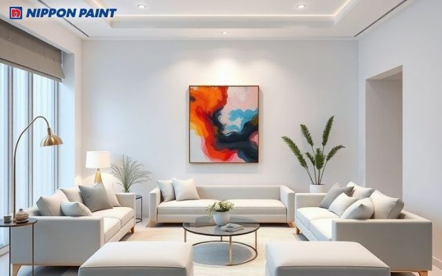 Phòng khách màu trắng tinh khôi