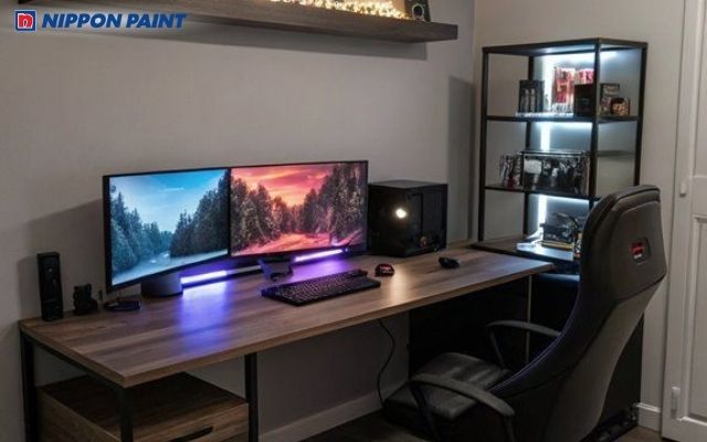 Phòng làm việc xám nhạt hiện đại