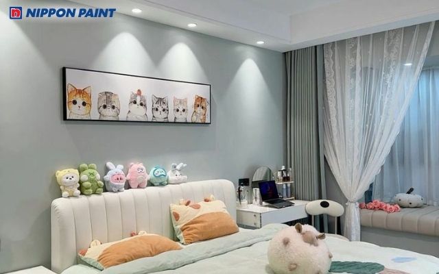 Phòng ngủ xanh lam nhạt dịu mát, dễ chịu