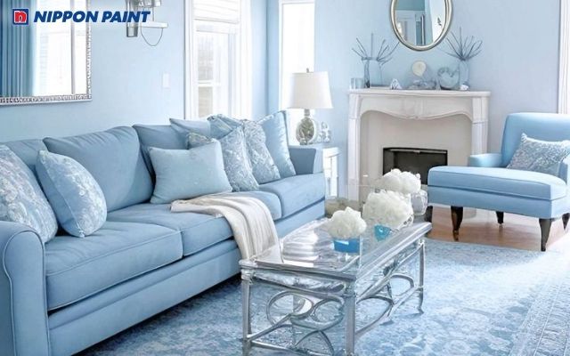 Phòng khách xanh dương nhẹ nhàng