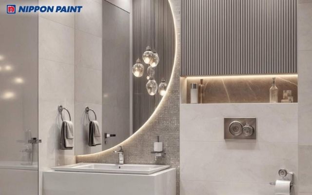 Phòng tắm xám sáng tinh tế