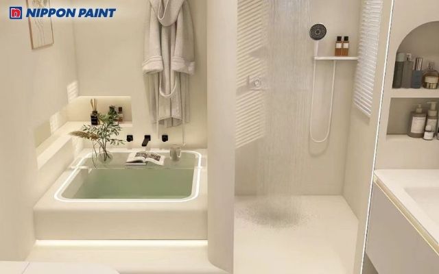 Phòng tắm trắng sáng tối giản, hiện đại