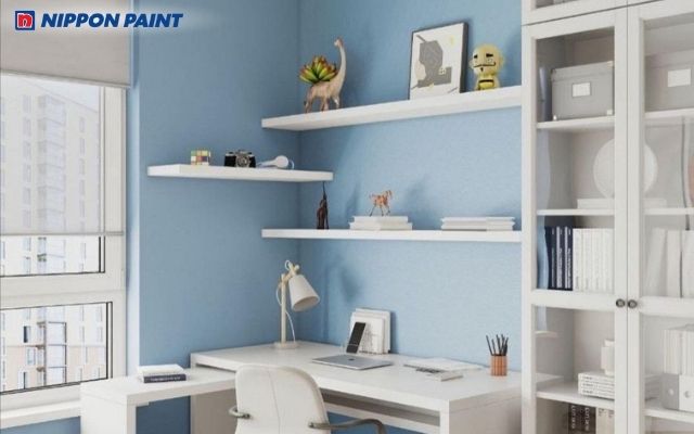 Phòng làm việc xanh dương nhẹ dịu