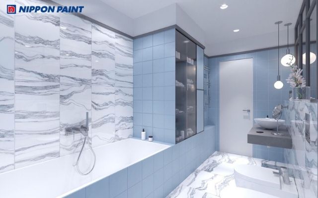 Phòng tắm xanh dương nhẹ thư giãn