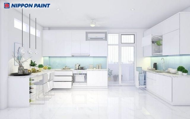 Phòng bếp trắng thanh lịch hiện đại