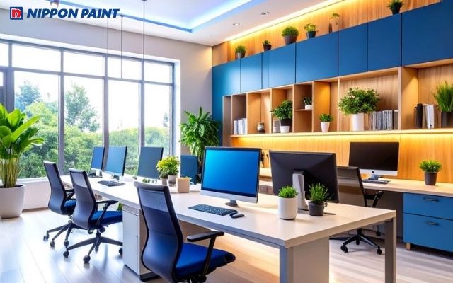 Phòng làm việc xanh dương tập trung cao