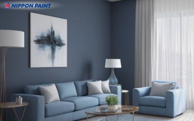 Phòng khách xám xanh tinh tế phù hợp gia chủ sinh năm 1983