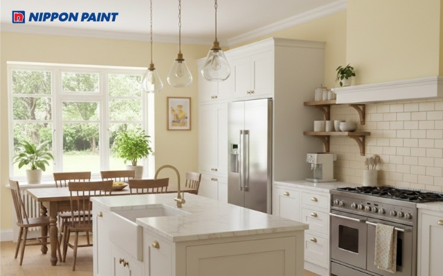 Bếp vàng ấm áp, tạo cảm giác gần gũi, sum vầy