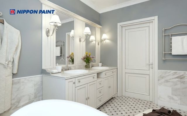 Phòng tắm xám hiện đại, tinh gọn, tạo cảm giác sang trọng, cân bằng