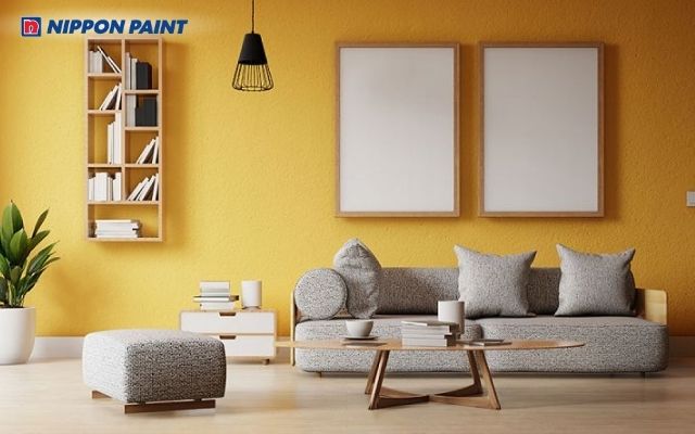 Phòng khách vàng ấm áp, tạo cảm giác thân thiện, gần gũi