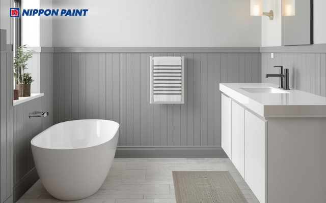 Ghi nhạt kết hợp trắng sứ, mang lại sự gọn gàng và tinh tế