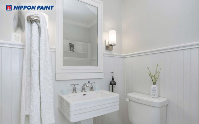 Ghi rất nhạt phối trắng tinh, giữ được sự minh bạch và hài hòa phong thủy