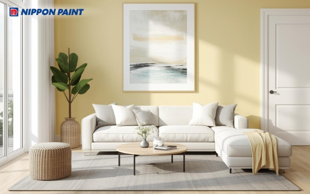 Xám bạc cùng điểm nhấn vàng nhạt, giúp phòng khách thêm thu hút tài lộc