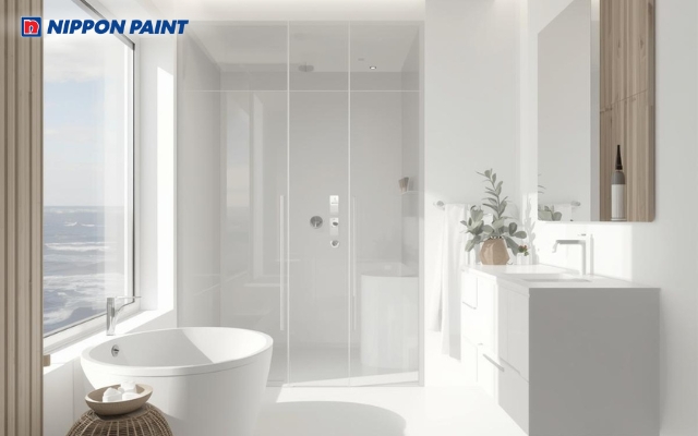 Trắng tinh khôi chủ đạo, giúp khu vực vệ sinh luôn sáng và thoáng