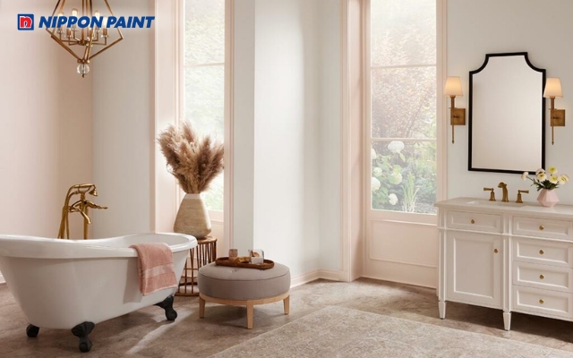Hồng nhạt tạo cảm giác thư giãn và dễ dàng hợp với các thiết bị vệ sinh hiện đại