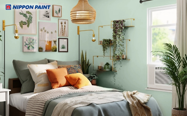 Gam xanh ngọc mang đến luồng gió mới, giúp không gian ngủ thêm tươi mới