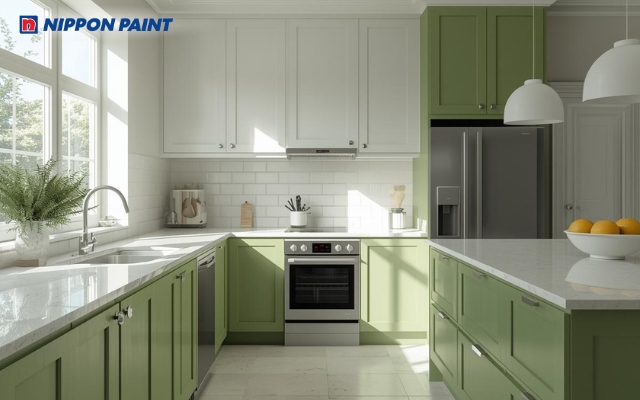 Xanh nõn chuối phối trắng sữa mang lại sự tươi mới, tạo cảm giác sạch sẽ