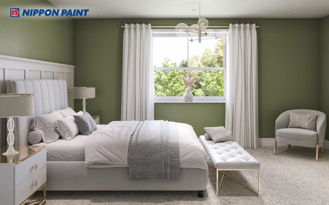 Xanh rêu tạo nên không gian nghỉ ngơi tĩnh lặng dễ dàng đi sâu vào giấc ngủ