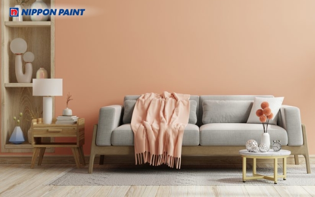 Tông cam đào nhạt giúp không gian thoáng đãng, mang lại cảm giác dễ chịu