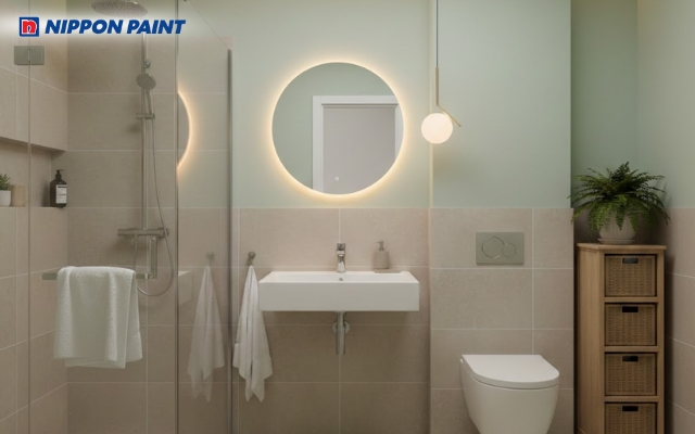 Xanh lá nhạt phối be sáng, tạo cảm giác thư giãn