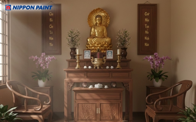 Gam be phối với nội thất gỗ cổ điển gìn giữ sự linh thiêng và cân bằng phong thủy