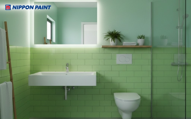 Phòng vệ sinh sơn màu xanh lá nhạt tươi mát