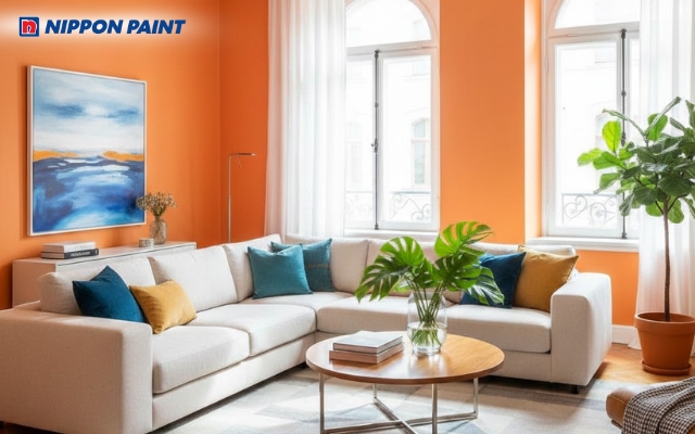 Tông cam sáng thanh lịch, tạo cảm giác rộng rãi và hài hòa