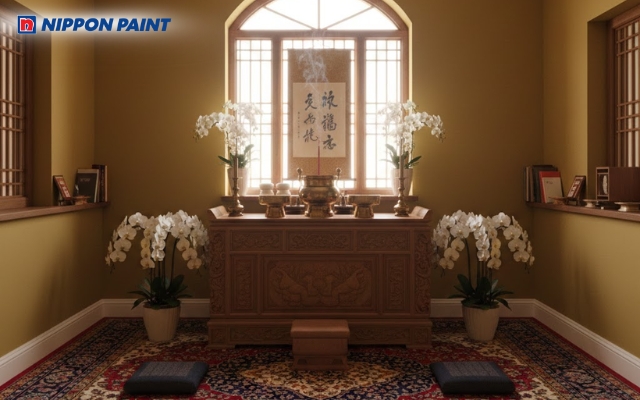 Vàng sậm ấm áp, mang lại cảm giác tôn kính và an yên