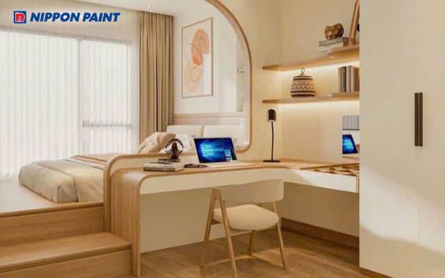 Phòng làm việc nâu nhạt, trầm mà không nặng