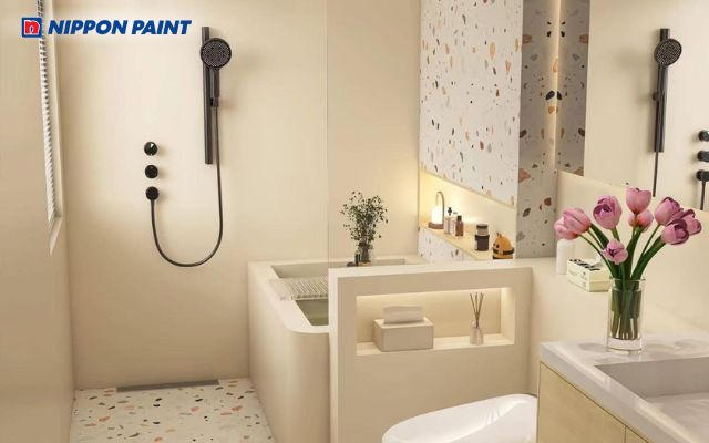 Phòng tắm màu kem, ấm áp, mềm mại