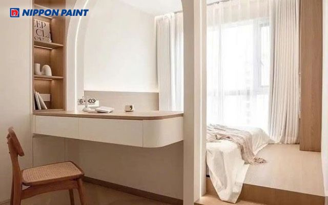 Góc làm việc nâu trắng tạo cảm giác vững vàng