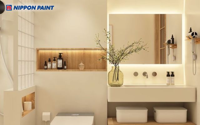 Phòng tắm tông màu kem, ấm áp vừa đủ