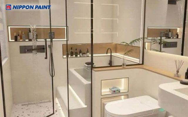 Phòng tắm tông trắng, sạch và thoáng