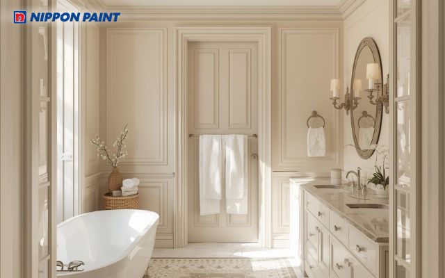 Phòng tắm tông be, nhẹ nhàng tự nhiên