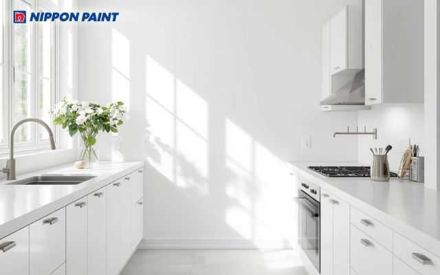 Không gian bếp trắng tinh khôi, thanh lịch