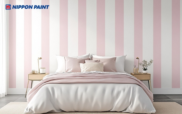 Phòng ngủ hồng pastel phối trắng kem tạo cảm giác nhẹ nhàng và thư thái