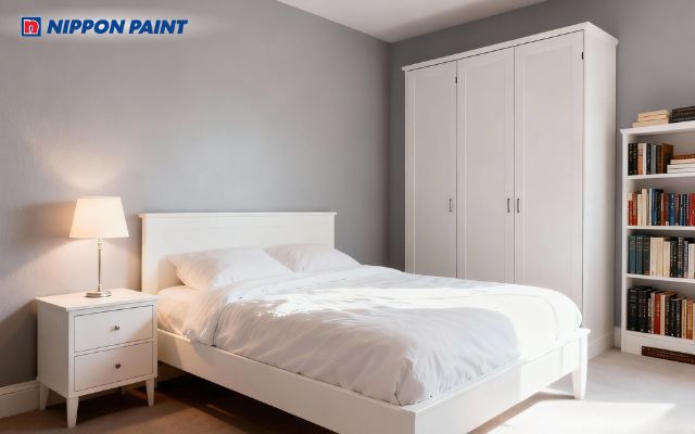 Phòng ngủ xám lông chuột ga trắng giúp giấc ngủ sâu cho gia chủ mệnh Kim