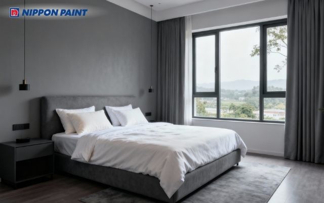 Phòng ngủ xám bạc sang trọng, chuẩn phong thủy cho gia chủ Nhâm Thân 1992