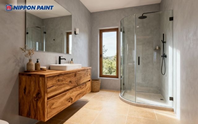 Phòng tắm xám bạc sang trọng, hiện đại, hợp mệnh Kim Quý Dậu