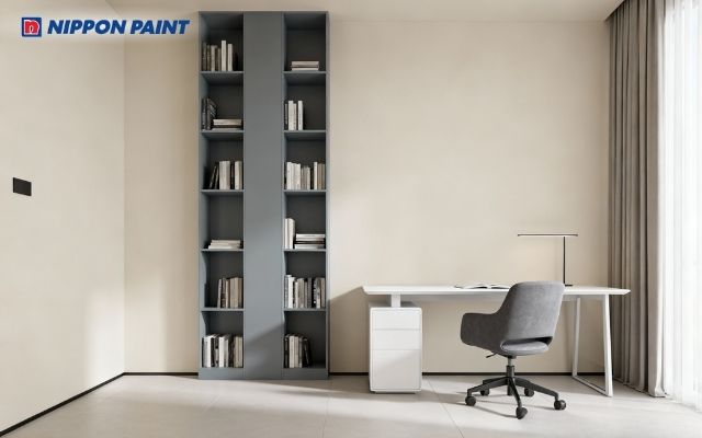 Phòng làm việc sơn màu be sáng, thanh lịch mang phong cách minimalist