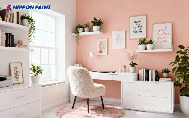 Phòng làm việc hồng nude, nhẹ nhàng, nữ tính cho nữ sinh năm 1994