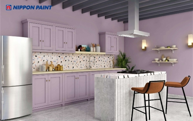 Phòng bếp sơn tím pastel nhẹ nhàng, tạo không gian thư giãn