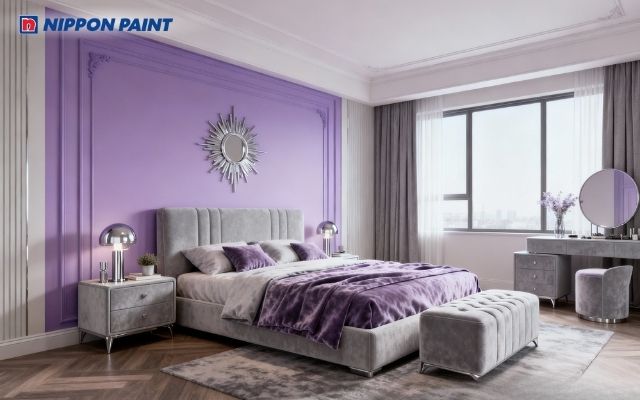 Phòng ngủ sơn màu tím lavender nhẹ nhàng, thư giãn và thanh lịch